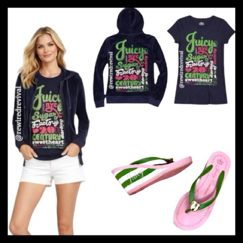 🩷 Juicy Couture 2010 Sugar Factory Hoodie & Tee | Hoodie XL + Tee L | Rare Y2K 💙